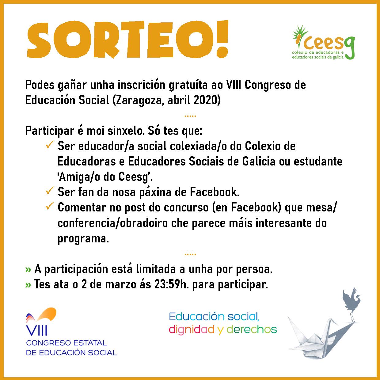 Sorteo de inscricións no VIII Congreso de Educación Social